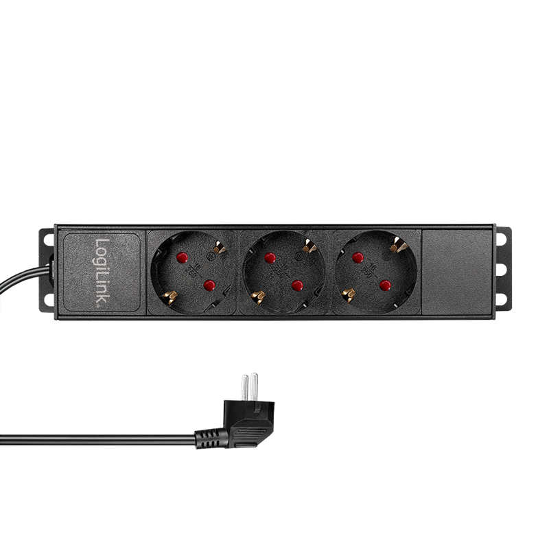 PDU LOGILINK 1U pt. rack 10 inch, 3 prize Schuko, intrare Schuko, max 16 A, IP20, 2 m, negru, "PDU3B01" (timbru verde 0.8 lei)