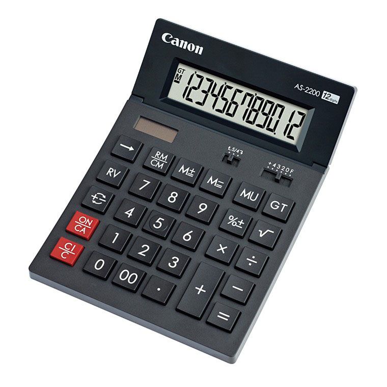 Calculator de birou CANON, AS-2200, ecran 12 digiti, alimentare solara si baterie, negru, "BE4584B001AA" (timbru verde 0.18 lei)