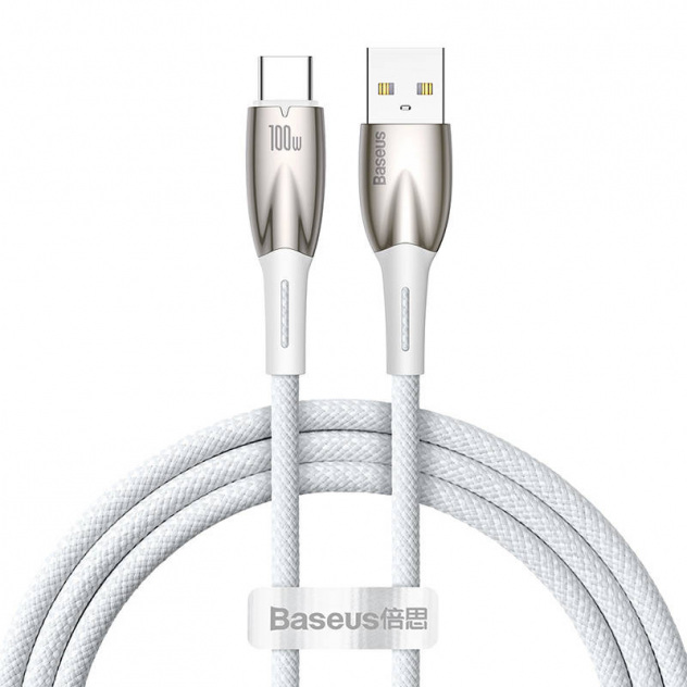 CABLU alimentare si date Baseus Glimmer, Fast Charging Data Cable pt. smartphone, USB la USB Type-C 100W, 1m, alb "CADH000402" (timbru verde 0.08 lei) - 6932172617981