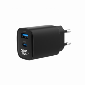 ALIMENTATOR retea 220V GEMBIRD, universal, 1 x USB Type-C D 30W, 1 x USB-A 3.0 QC 20W, LCD display, negru, "TA-UC-PDQC30LCD-BK-01" (timbru verde 0.18 lei)