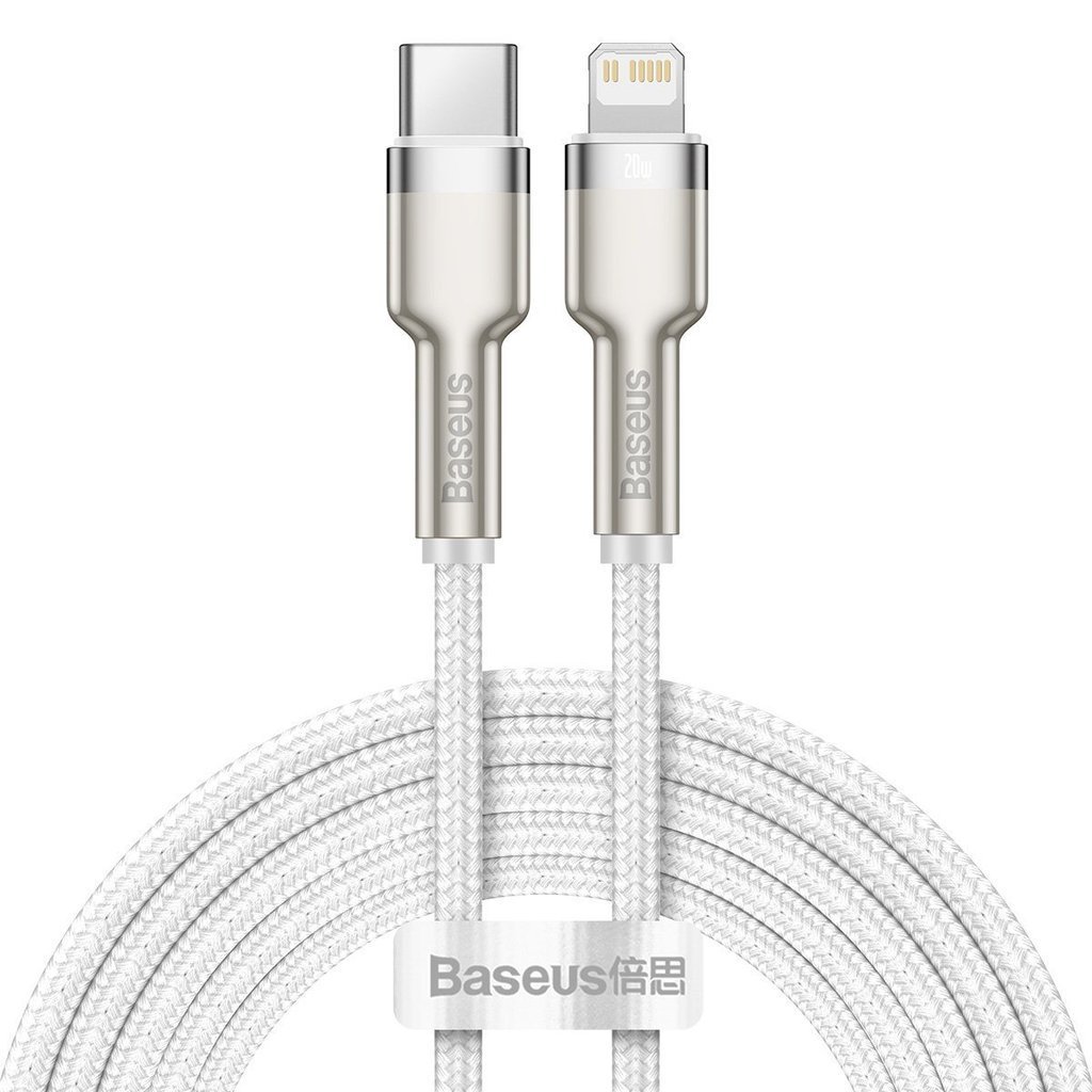 CABLU alimentare si date Baseus Cafule Metal, Fast Charging Data Cable pt. smartphone, USB Type-C la Lightning Iphone PD 20W, braided, 2m, alb "CATLJK-B02" (timbru verde 0.18 lei) - 6953156202115