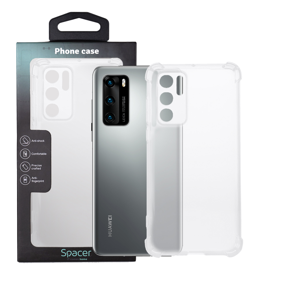Husa Huawei telefon P 40, transparent, tip back cover, protectie suplimentara antisoc la colturi, material flexibil TPU, "SPPC-HU-P-40-CLR"