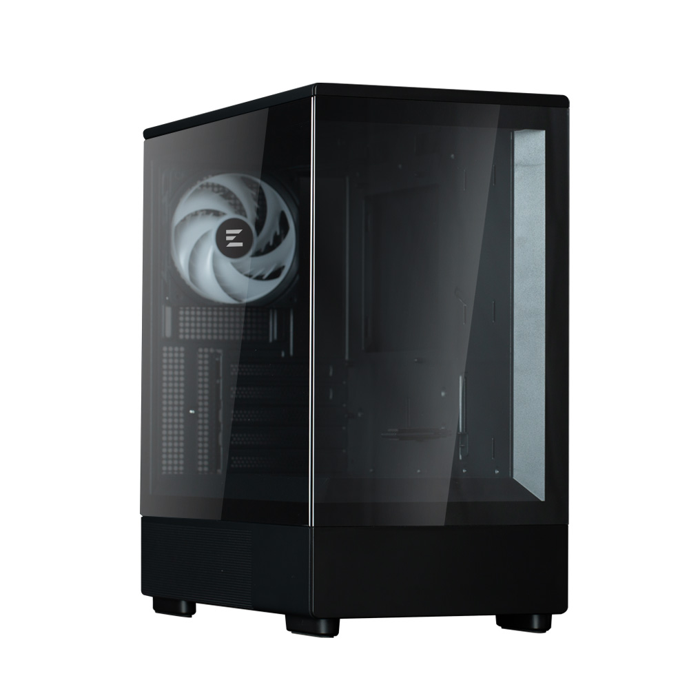 CARCASA Zalman "P10", mini tower, gaming, fara sursa, suporta 7xfan, 1xfan inclus, USB 3.1 gen1 x 1, USB Type-C, audio+mic, 5 sloturi expansiune, negru, "P10 Black" (timbru verde 0.08lei)