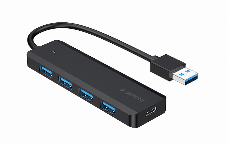 HUB extern GEMBIRD, porturi USB: USB-A 3.1 x 4, conectare prin USB-A 3.1, cablu 0.15 m, negru, "UHB-U3P4P-02" (timbru verde 0.18 lei)