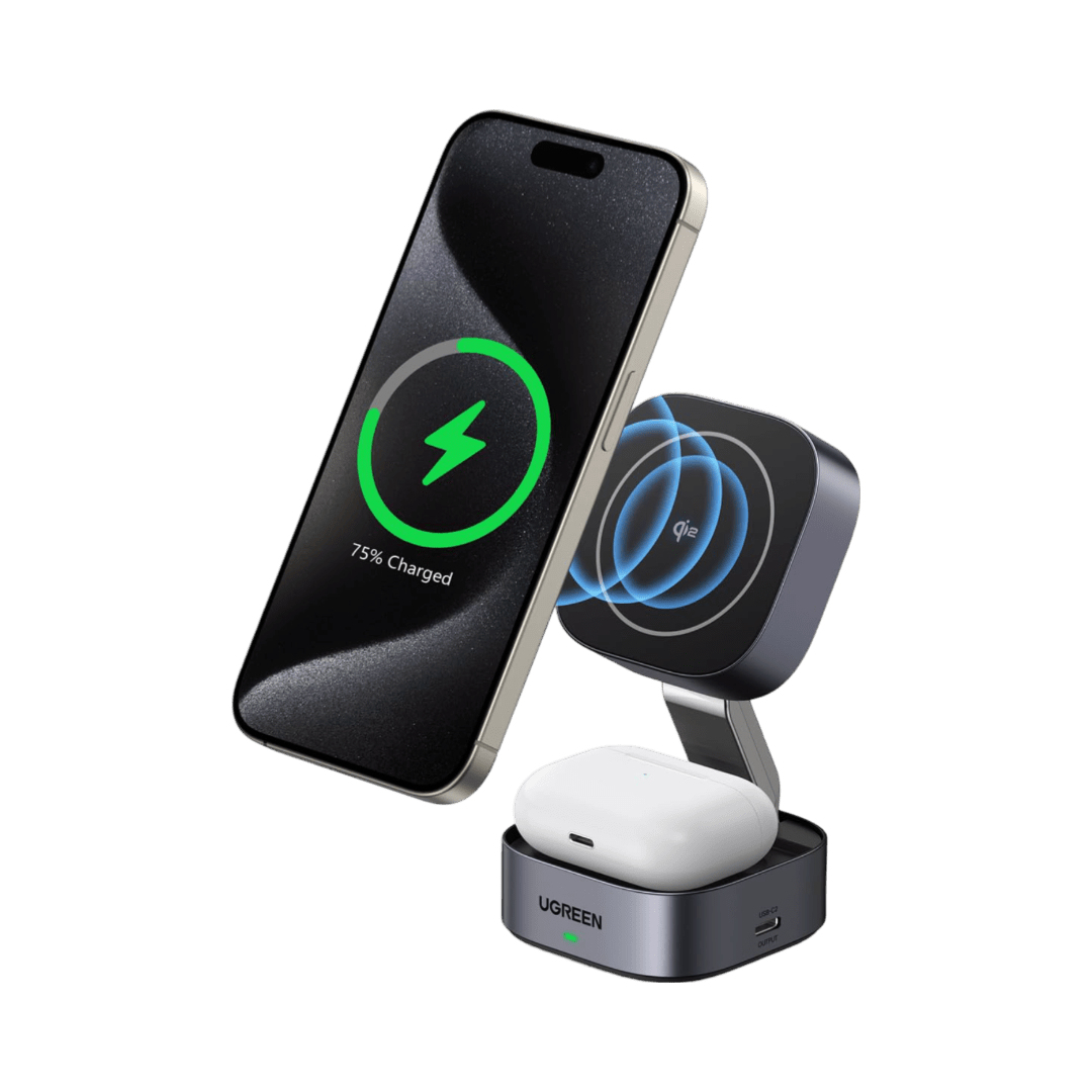 INCARCATOR wireless Ugreen "W702", Qi2 25W, compatibilitate smartphones, cablu Type-C la Type-C inclus, argintiu "35316" (timbru verde 0.18 lei) - 6941876233168