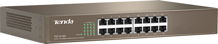 SWITCH Tenda 16 porturi 10/100 Mbps, carcasa metalica rackabil, "TEF1016D" (timbru verde 0.8 lei)