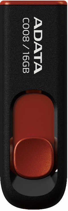 MEMORIE USB 2.0 ADATA 16 GB, retractabila, carcasa plastic, negru / rosu, "AC008-16G-RKD" (timbru verde 0.03 lei)