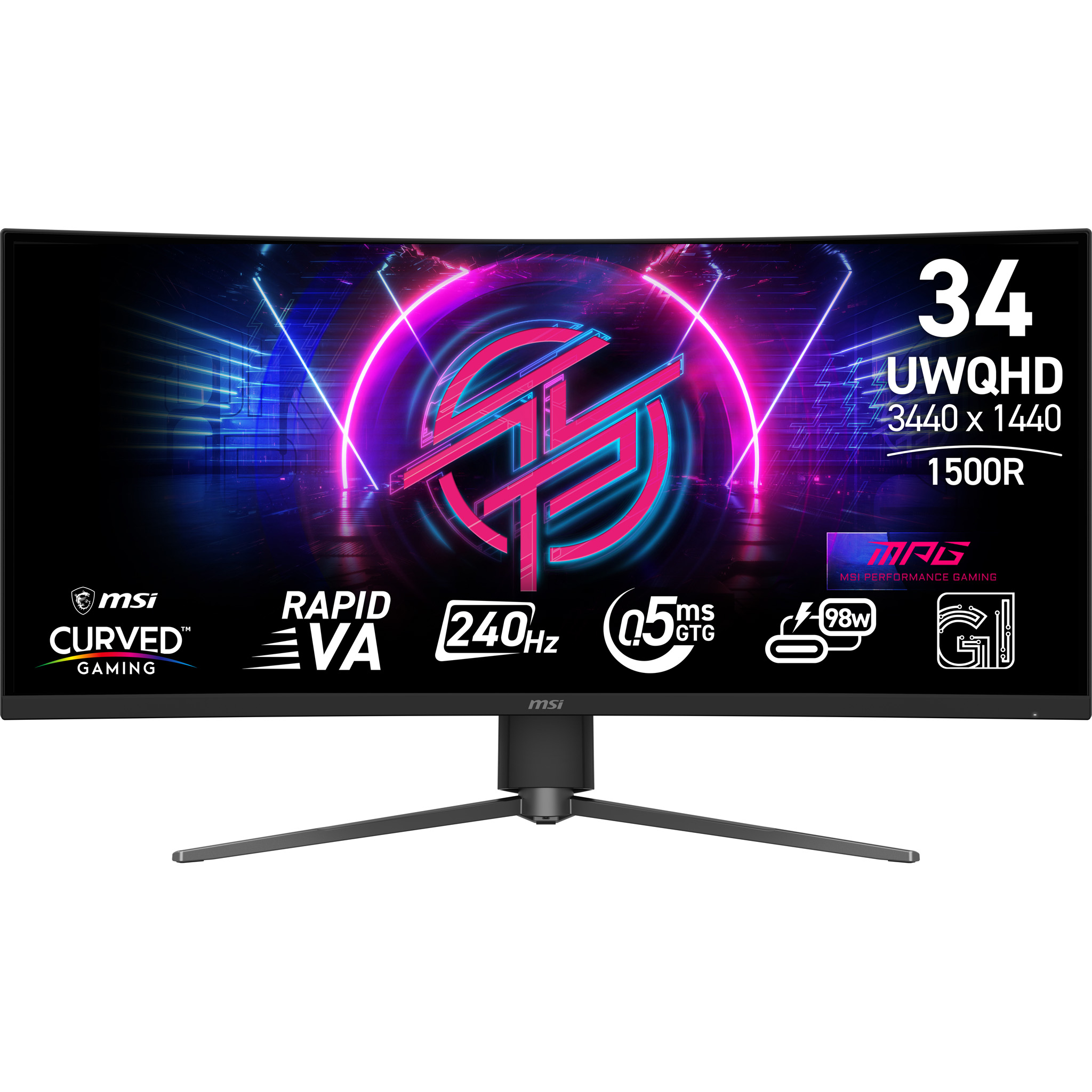 Monitor Gaming Rapid VA LED MSI 34" MPG 346CQRF X24, UWQHD (3440 x 1440), HDMI, DisplayPort, Ecran Curbat, 240 Hz, 0.5 ms (Negru) "MPG 346CQRF X24" (timbru verde 7 lei)