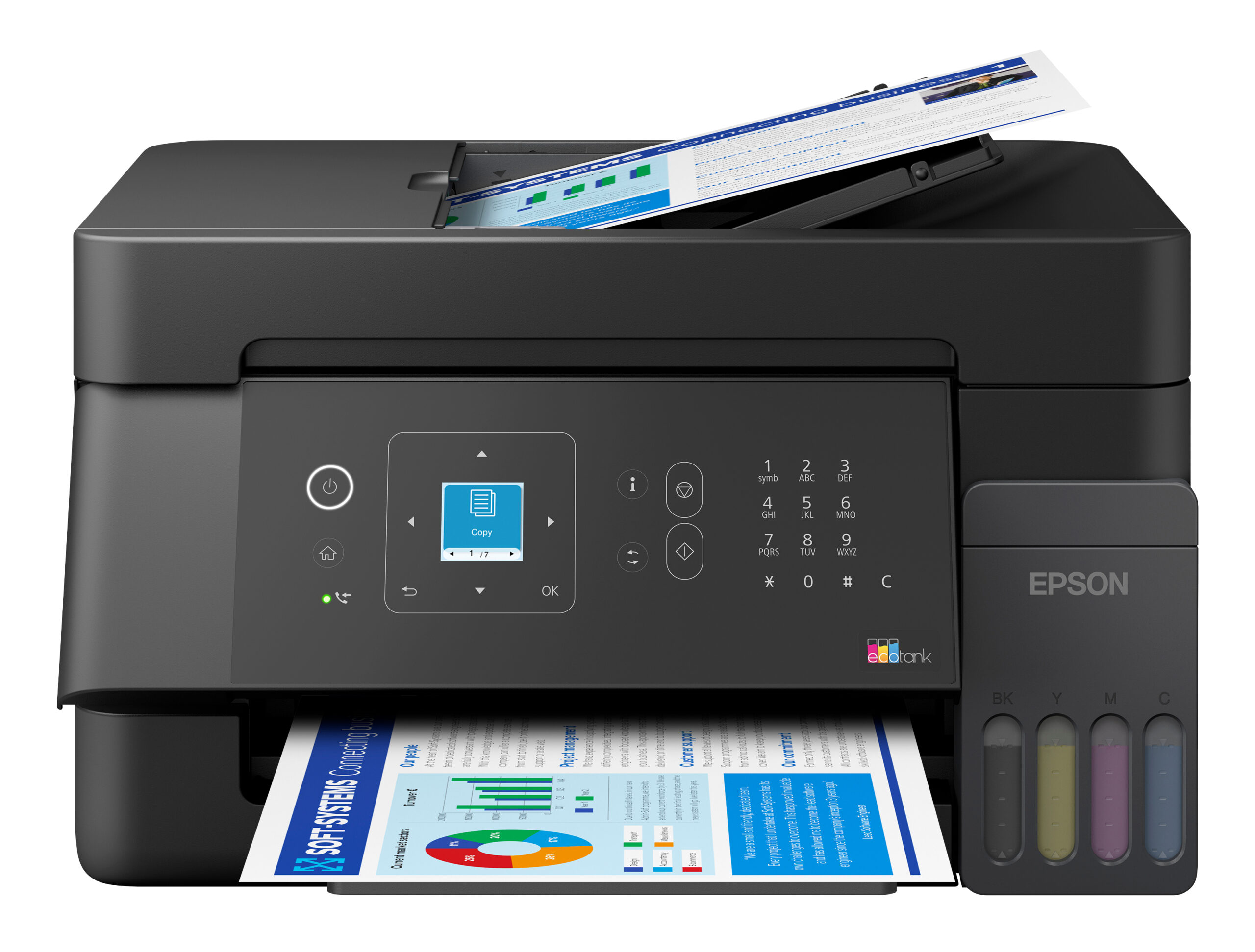 Multifunctional Inkjet CISS Color Epson L5390, A4, Functii: Impr.|Scan.|Cop.|Fax, Viteza de Printare Monocrom: 33 ppm, Viteza de printare color: 15ppm, Conectivitate:USB|WiFi, Duplex:Nu, ADF:ADF(Timbru Verde 8lei) "C11CL59403"