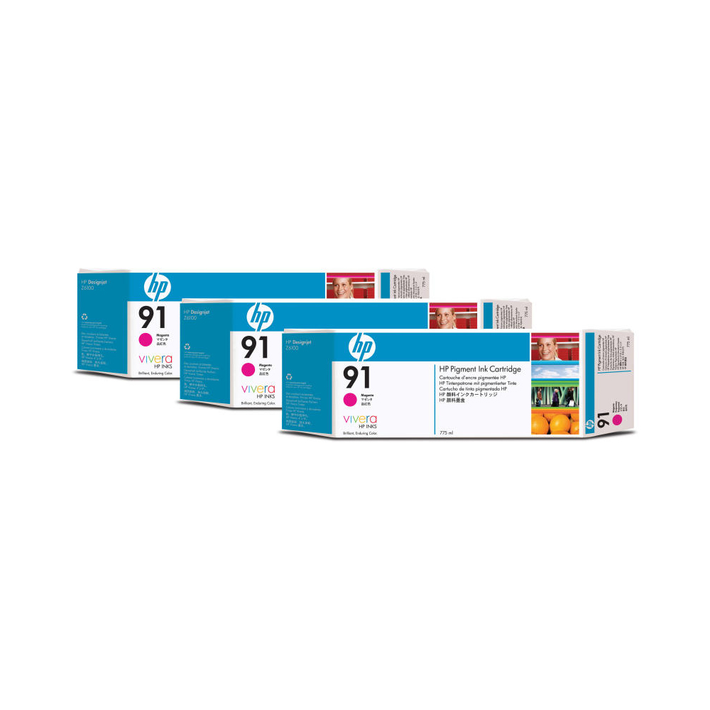 Tri-Pack Original HP Magenta, nr.91, pentru DesignJet Z6100, 3x775ml, (timbru verde 0.45 lei)"C9484A"