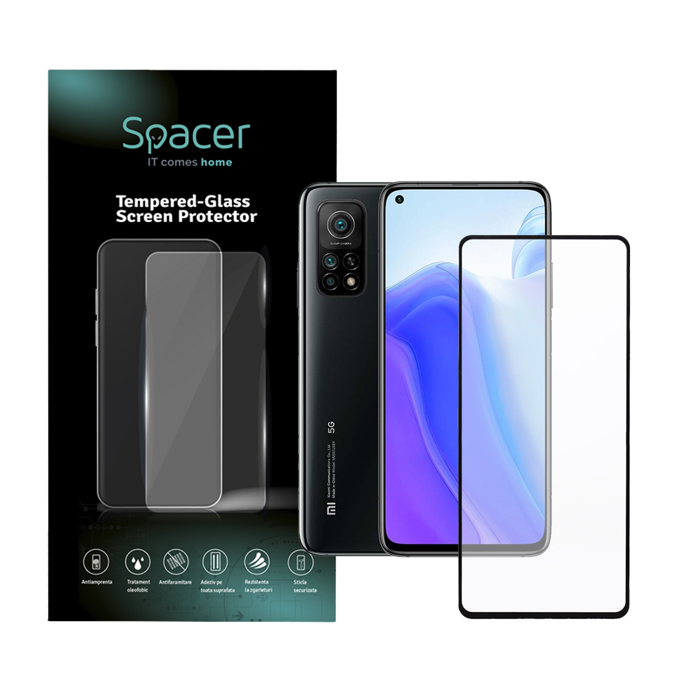 FOLIE STICLA Spacer pentru Xiaomi Mi 10T 5G, grosime 0.3mm, acoperire totala ecran, strat special anti-ulei si anti-amprenta, Tempered Glass, sticla 9D, duritate 9H "SPPG-XI-MI-10T5G-TG"
