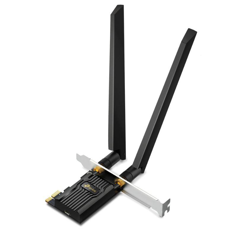 ADAPTOR RETEA TP-LINK AXE5400, extern wireless 2.4 GHz | 5 GHz | 6 Ghz, PCI-E port, 5400 Mbps, WI-FI 6E si Bluetooth 5.3, antena externa x 2, "Archer TXE72E" (timbru verde 0.18 lei)