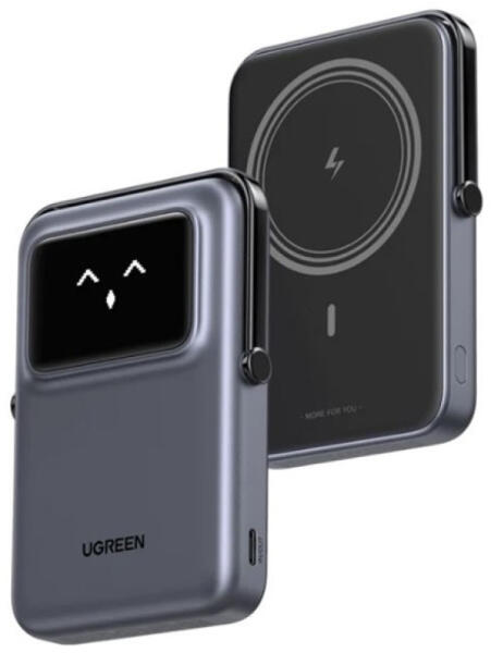POWER BANK Ugreen "PB572", 10000mAh, 20W, prindere magnetica, wireless charging: 7.5W max, 1 x USB Type-C input/output, gri "45327" (timbru verde 0.98 lei)