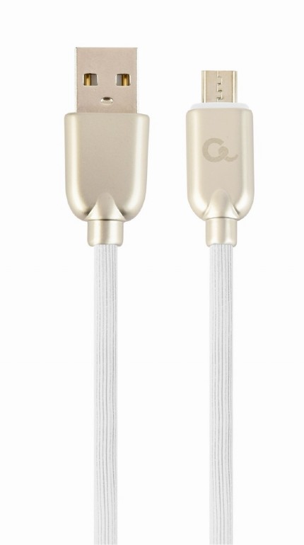 CABLU alimentare si date GEMBIRD, pt. smartphone, USB 2.0 (T) la Micro-USB 2.0 (T), 1m, premium, cablu din cauciuc, alb, conectori argintii, "CC-USB2R-AMmBM-1M-W" (timbru verde 0.08 lei)