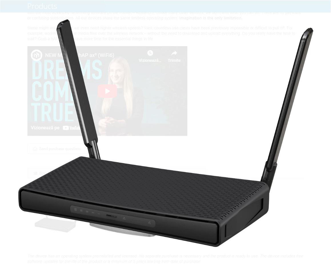 MIKROTIK HAP AX3 WIRELESS GB ROUTER "C53UIG+5HPAXD2HPAX" (timbru verde 0.8 lei)