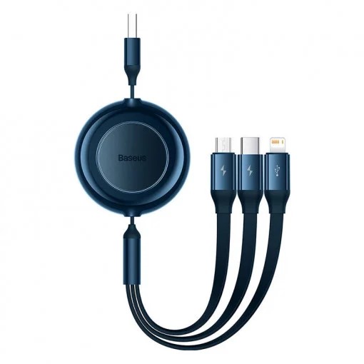CABLU alimentare si date Baseus Bright Mirror 2 One-for-three Retractable,pt. smartphone,USB la Micro-USB+Lightning +USB Type-C 3.5A, 1.1m,albastru "CAMJ010003" (timbru verde 0.18 lei) -6932172609054