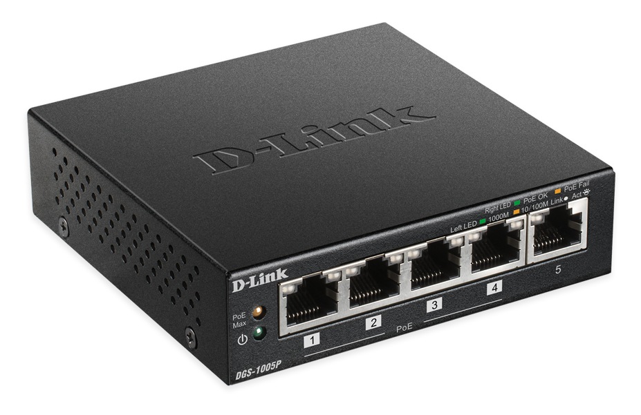 SWITCH D-LINK 5 porturi Gigabit, 4 porturi POE, carcasa metal. "DGS-1005P"(timbru verde 2 lei)
