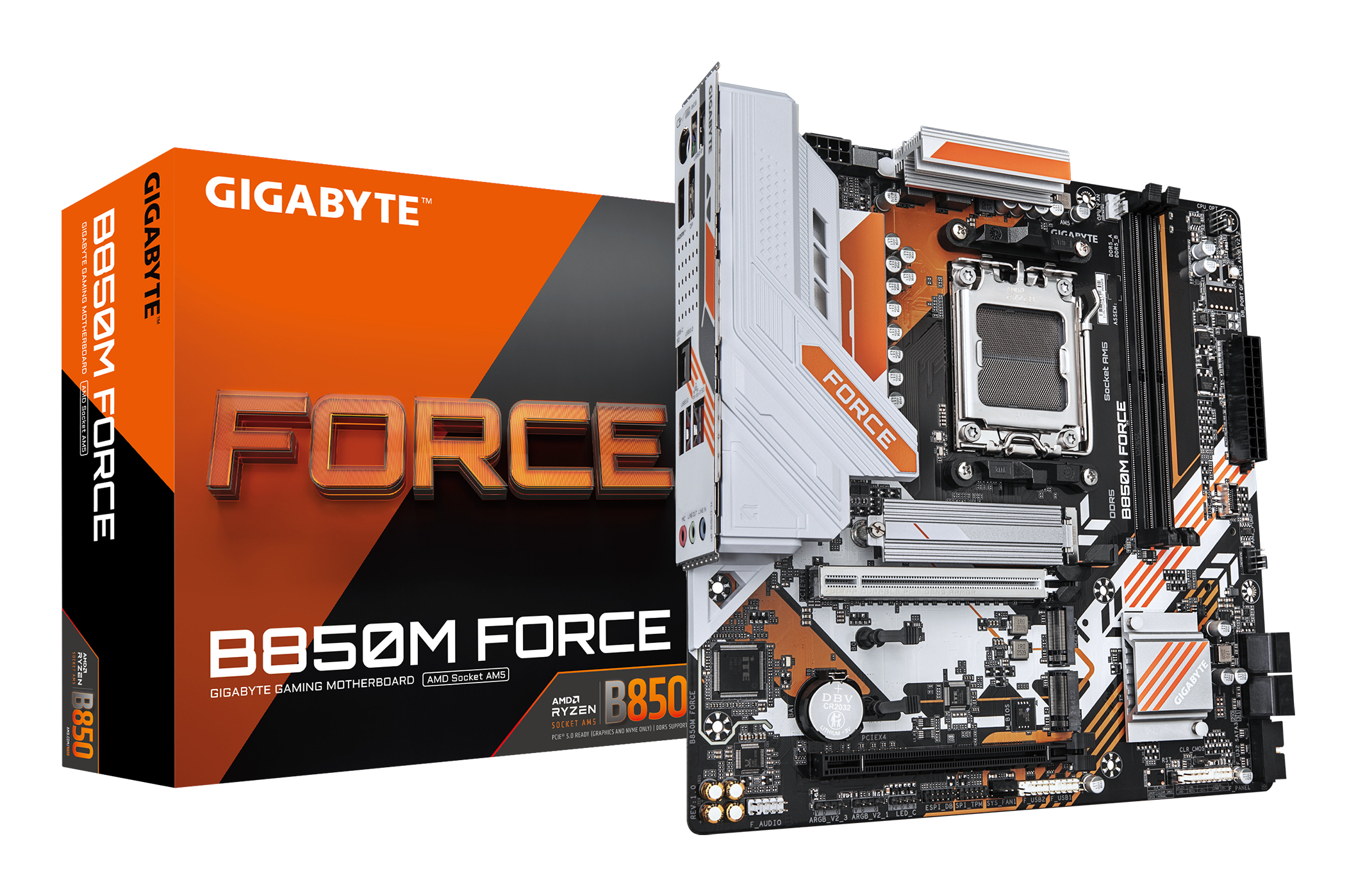 Placa de baza B850M FORCE, AM5, DDR5, mATX, Alb/Portocaliu "B850M FORCE"