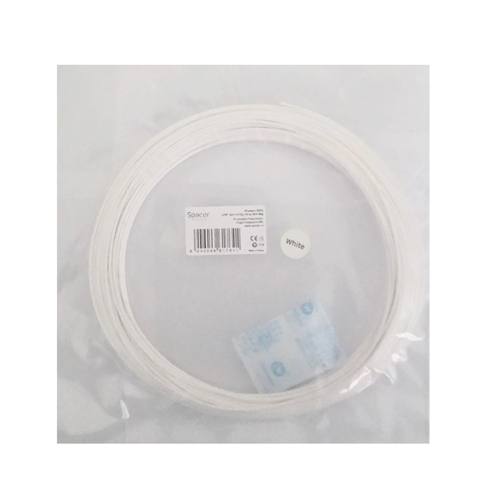 FILAMENT Spacer pt. imprimanta 3d, PETG, 1.75mm diamentru, 50g, topire 225-255 grC, white, "SPPF-3DP-PETG1.75-01-WH-50g"