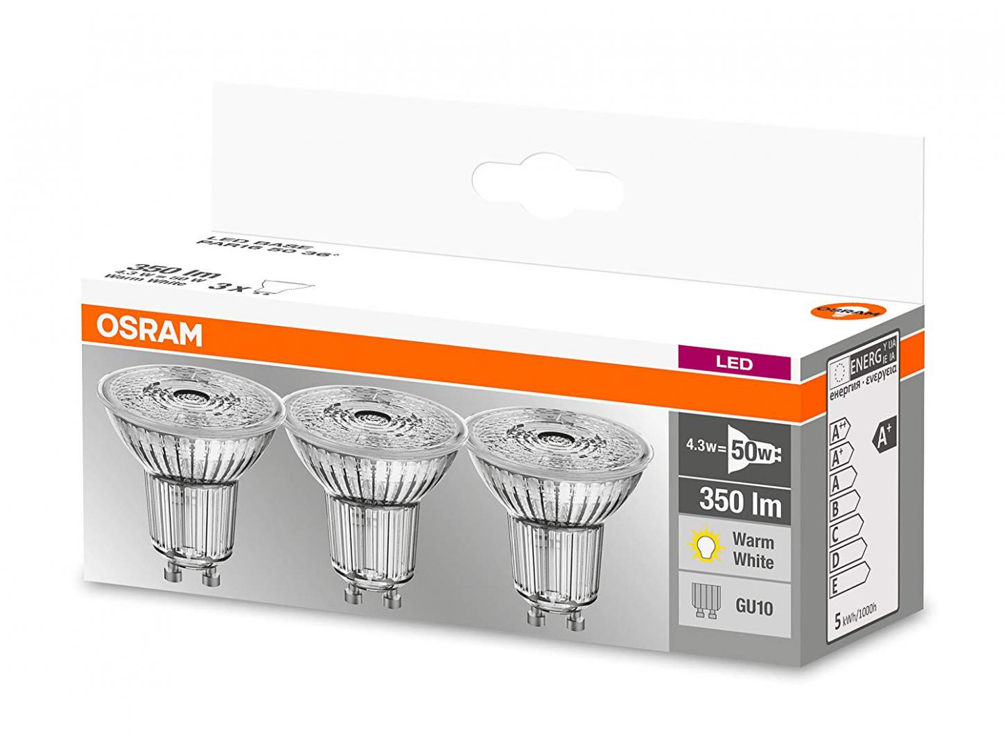 SET 3 SPOTURI incastrate LED Osram, soclu GU10, putere 4.3W, forma spot, lumina alb calda, alimentare 220 - 240 V, "000004058075818392" (timbru verde 1.35 lei)