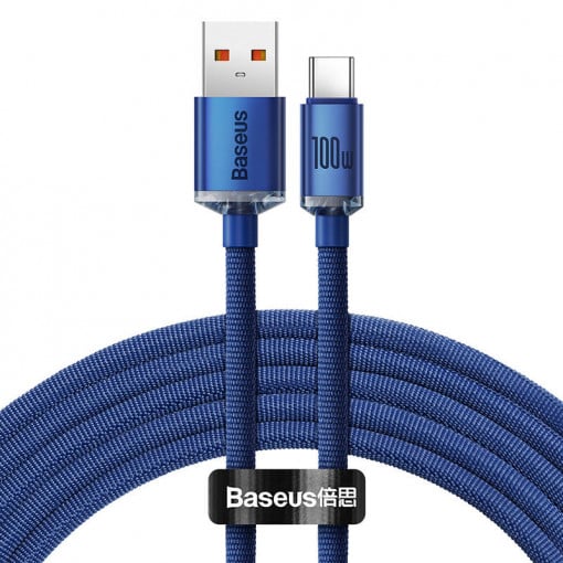 CABLU alimentare si date Baseus Crystal Shine, Fast Charging Data Cable pt. smartphone, USB la USB Type-C 100W, 1.2m, braided, albastru "CAJY000403" (timbru verde 0.18 lei) - 6932172602819