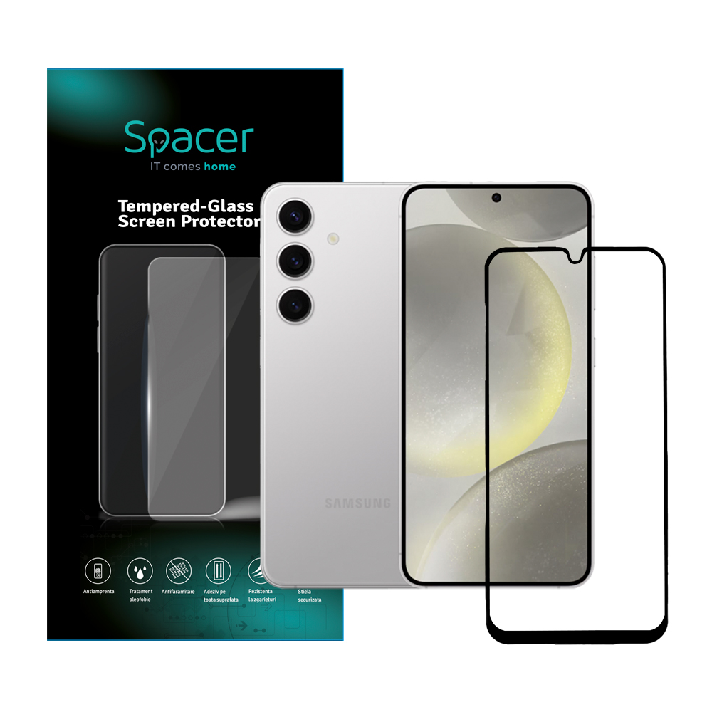 FOLIE STICLA Spacer pentru Samsung Galaxy A24, grosime 0.3mm, acoperire totala ecran, strat special anti-ulei si anti-amprenta, Tempered Glass, sticla 9D, duritate 9H "SPPG-SM-GX-A24-TG"