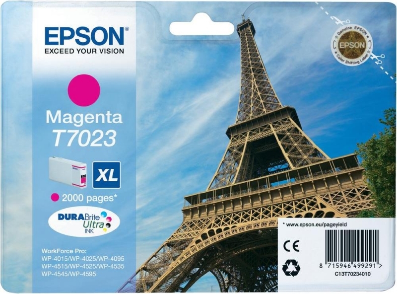 Cartus Cerneala Original Epson Magenta, T7023, pentru WP4000|4500, , (timbru verde 0.15 lei), "C13T70234010"(RAPO)