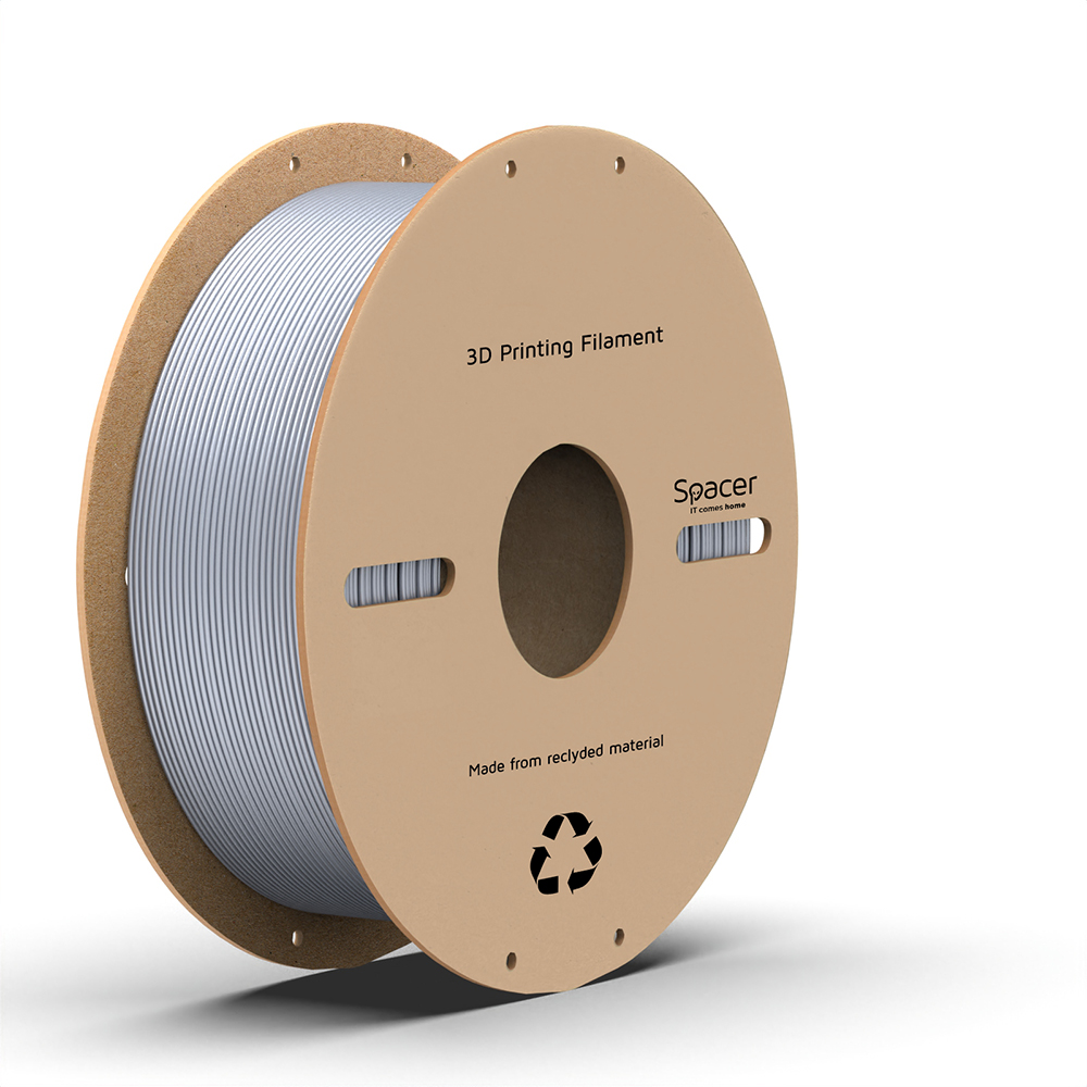 FILAMENT Spacer pt. imprimanta 3D - PLA, 1.75mm diamentru, 1Kg / bobina, aprox. 330m, topire 195-235 grC, silver, "SPPF-3DP-PLA1.75-01-SL"