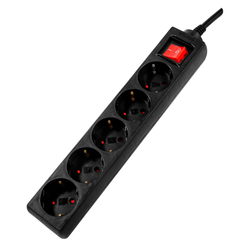 PRELUNGITOR SPACER, Schuko x 5, conectare prin Schuko (T), cablu 3 m, 16 A, max. 3500W, protectie supratensiune, protectie copii, negru, "PP-5-30 v2" (timbru verde 0.18 lei)