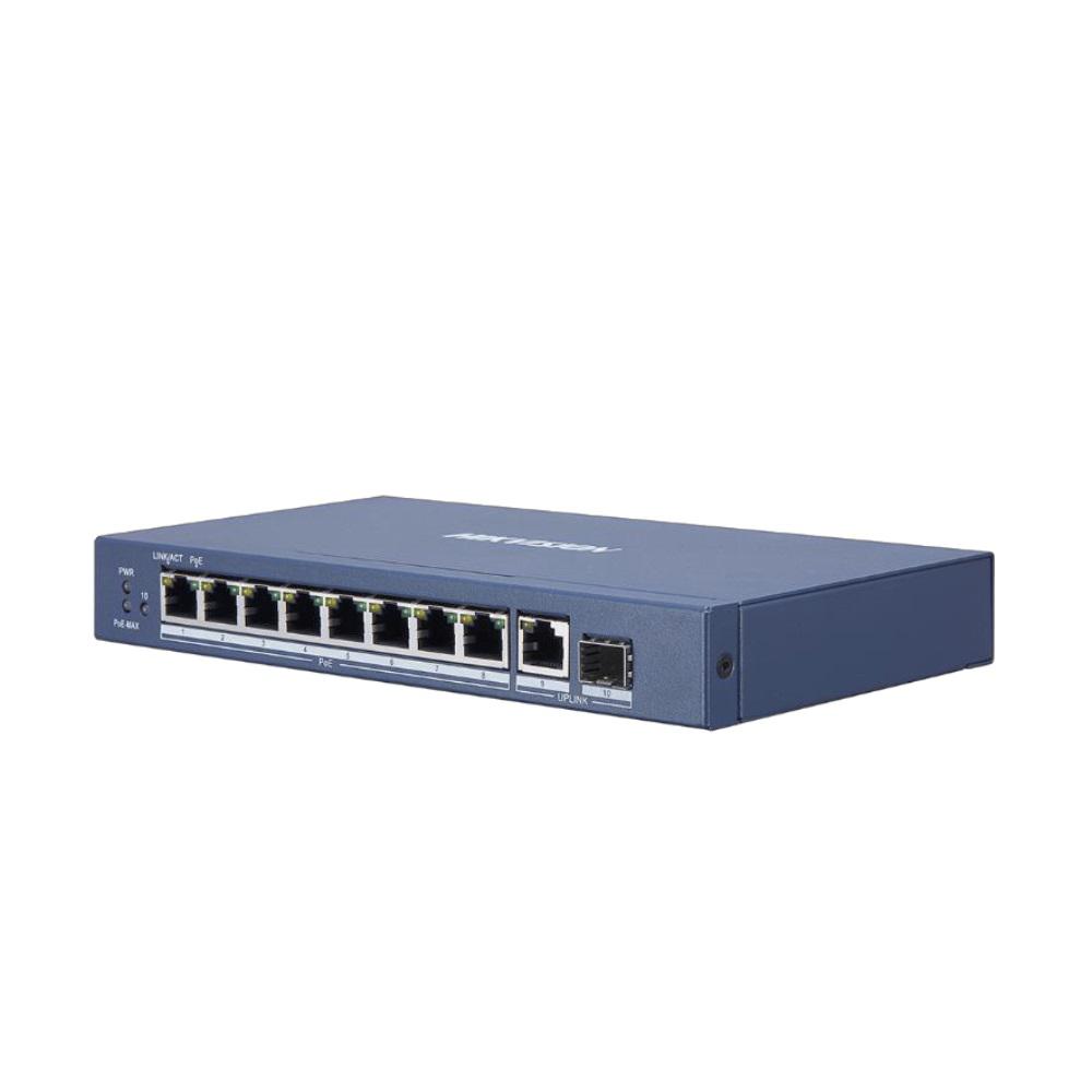 SWITCH PoE HIKVISION, port Gigabit x 8, SFP SFP x 1, unmanaged, nerackabil, carcasa metalica, "DS-3E0510P-E" (timbru verde 2 lei)