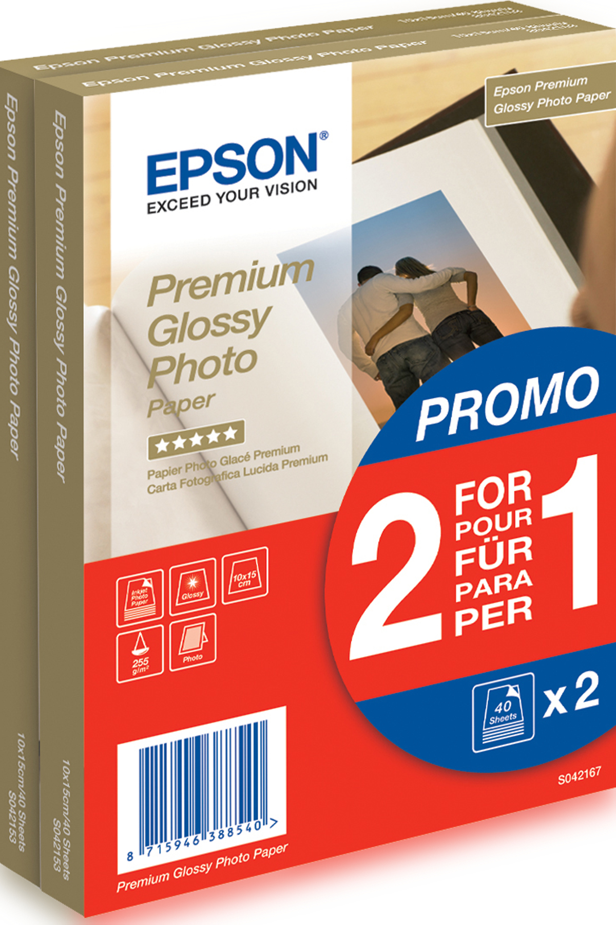 Premium Glossy Photo Paper Original Epson S042167, dimensiune 10x15cm, 80 coli, tip premium glossy, greutate 255g/m2 "C13S042167" (RAPO)