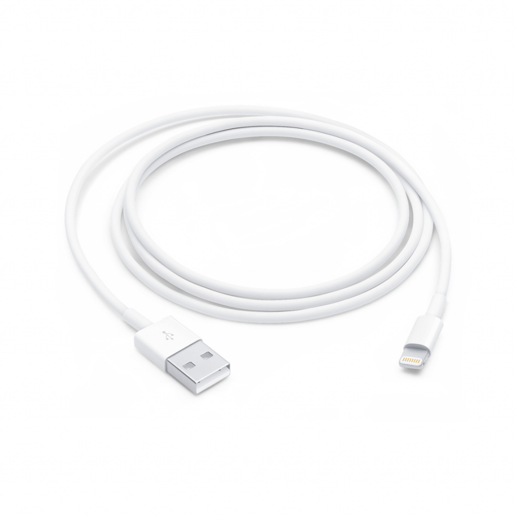 CABLU alimentare si date smartphone Apple, Lightning (T) la USB 2.0 (T), cauciuc, lungime 1 m, alb, "muqw3zm/a" (timbru verde 0.08 lei)