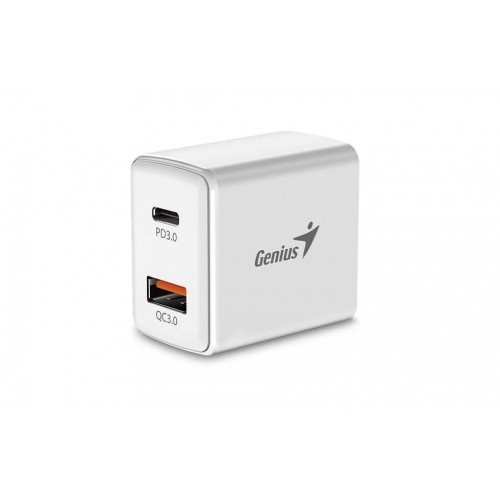 ALIMENTATOR retea Genius Quick Charge 20W, 1 x USB-A + 1 x USB Type-C, PD 20W USB-C sau USB-A, alb, "32590005400" (timbru verde 0.18 lei)
