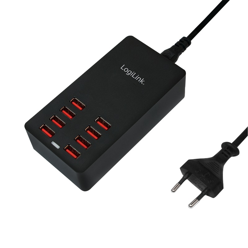 ALIMENTATOR retea 220V LOGILINK, universal, 8 x USB, maxim 8.8A, 44W, suport OCP/OVP/OTP, negru, "PA0140" (timbru verde 0.18 lei)