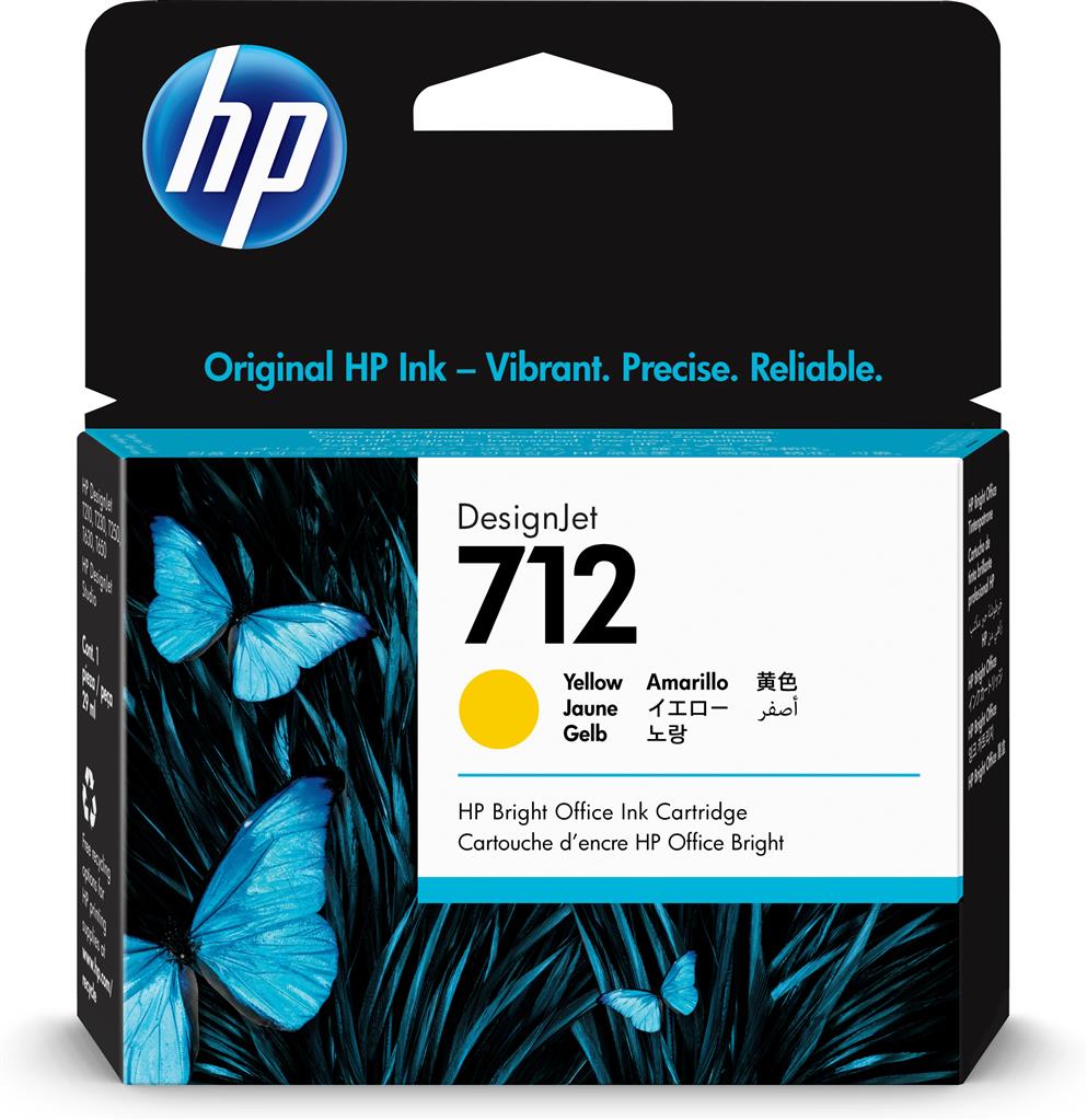 Cartus cerneala Original HP Yellow, nr.712, pentru DesignJet Studio 24|Studio 36|T230|T250|T630|T650, 38ml, (timbru verde 0.15 lei), "3ED69A"