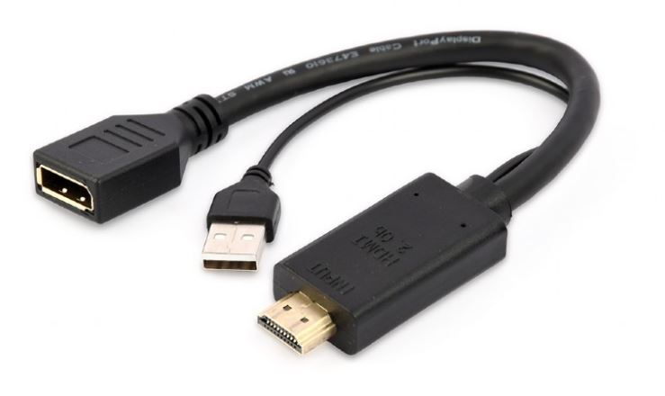 ADAPTOR video GEMBIRD, HDMI (T) la DisplayPort (M), rezolutie maxima 4K (3840 x 2160) la 30Hz, activ USB powered, black, "A-HDMIM-DPF-01" (timbru verde 0.08 lei)