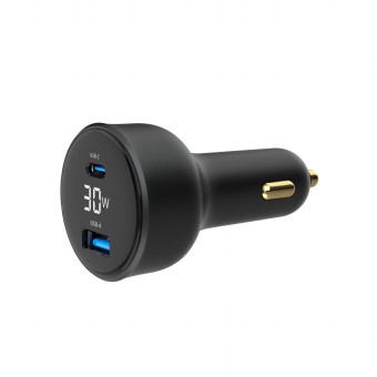 ALIMENTATOR auto GEMBIRD, 1 x USB-A QC3.0 max 30W + 1 x USB-C PD max 30W, LCD, pt. bricheta auto, black, "TA-UC-AC2PD30LCD-CAR-01" (timbru verde 0.18 lei)