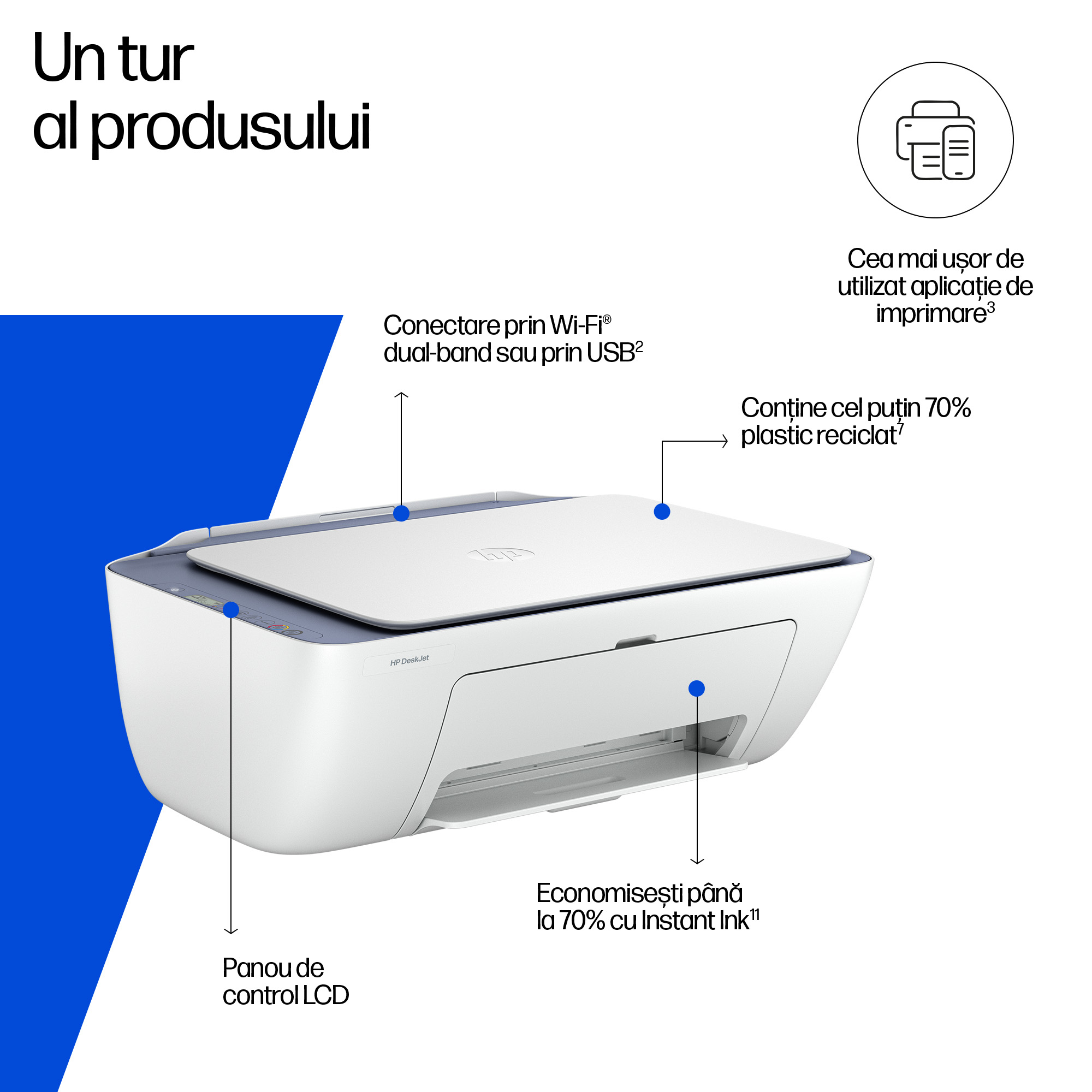 Multifunctional InkJet Color HP, DESKJET 2922, A4, Functii: Impr.|Scan.|Cop., Vit.Print. 7.5ppm, Conectivitate:USB|WIFI, White, , Duplex:Nu, ADF:Nu(incl.TV 8lei) "A24HVB" - imagine 4