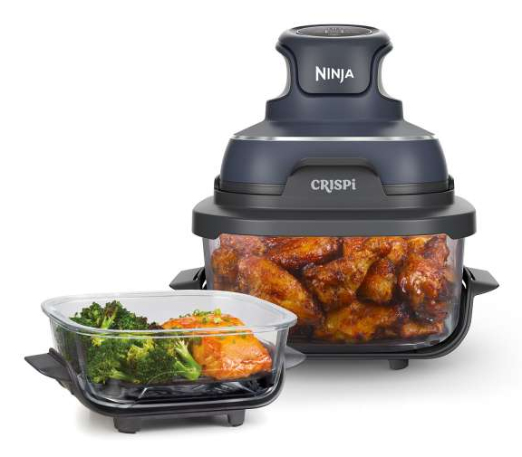 Friteuza cu aer cald Ninja CRISPi 4in1 FN101, PowerPod 1700W, 3.8L/1.4L, 2 recipiente sticla termorezistenta TempWare, 2 placi cu invelis ceramic Crisper Plate, 2 capace pentru depozitare (Albastru) "FN101EUGY" (timbru verde 4 lei)
