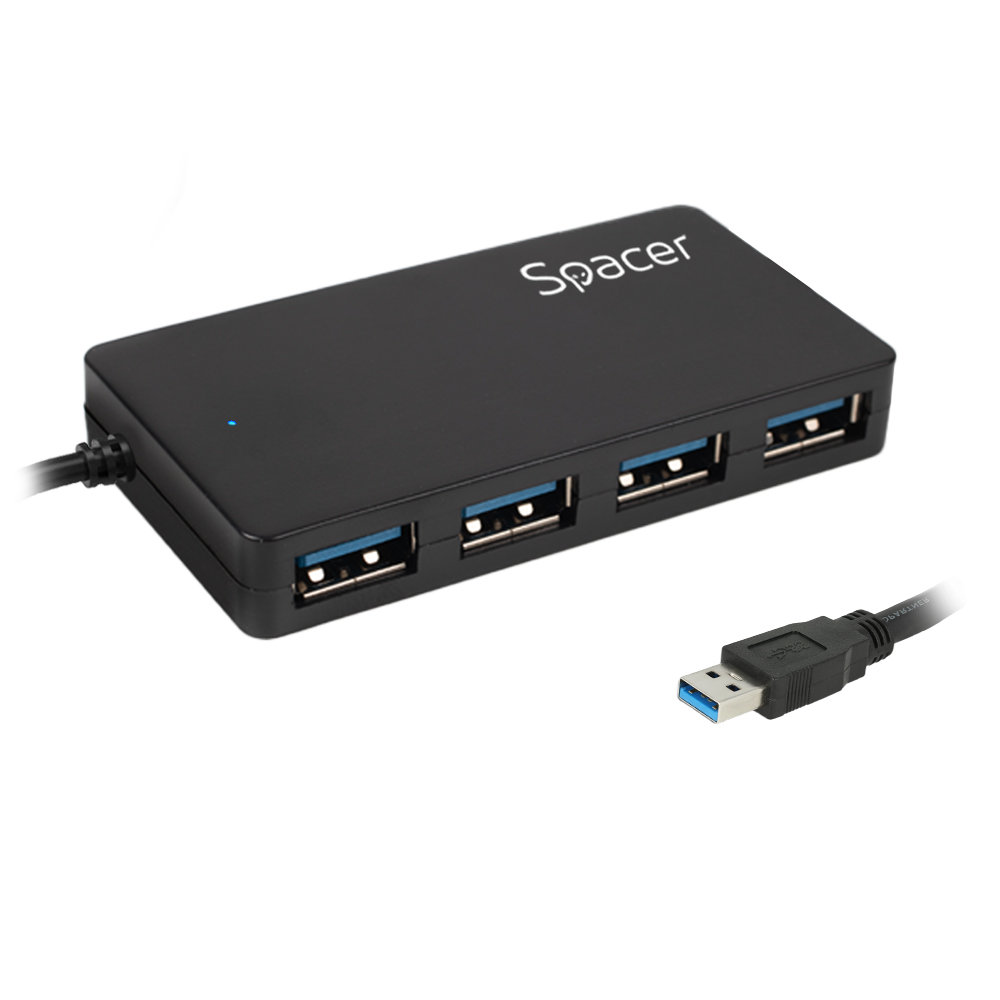 HUB extern SPACER, porturi USB: USB 3.0 x 4, conectare prin USB 3.0, cablu 1m lungime, negru, "SPH-332" 45504832 (timbru verde 0.18 lei)