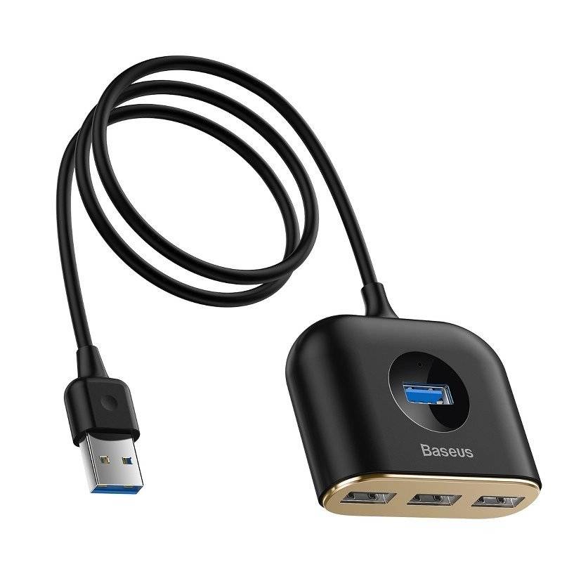 HUB extern Baseus Square, porturi USB: USB 3.0 x 1 + USB 2.0 x 3, conectare prin USB 3.0, lungime 1 m, negru, "CAHUB-AY01" (timbru verde 0.8 lei) - 6953156297104
