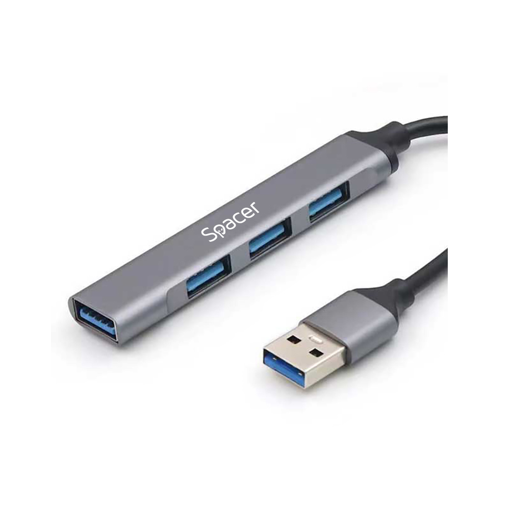 HUB extern SPACER, porturi USB:USB 3.0 X 1, USB 2.0 x 3, conectare prin USB 3.0, cablu 1m, aluminiu, (timbru verde 0.18 lei), "SPHB-USB-4U-01"