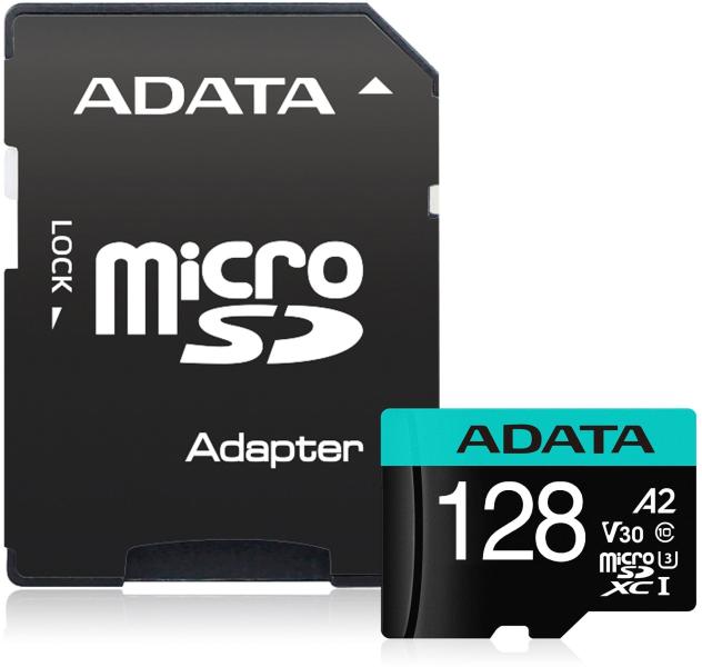 CARD MicroSD ADATA, 128 GB, microSDHC, clasa 10, standard UHS-I U3, "AUSDX128GUI3V30SA2" (timbru verde 0.03 lei)
