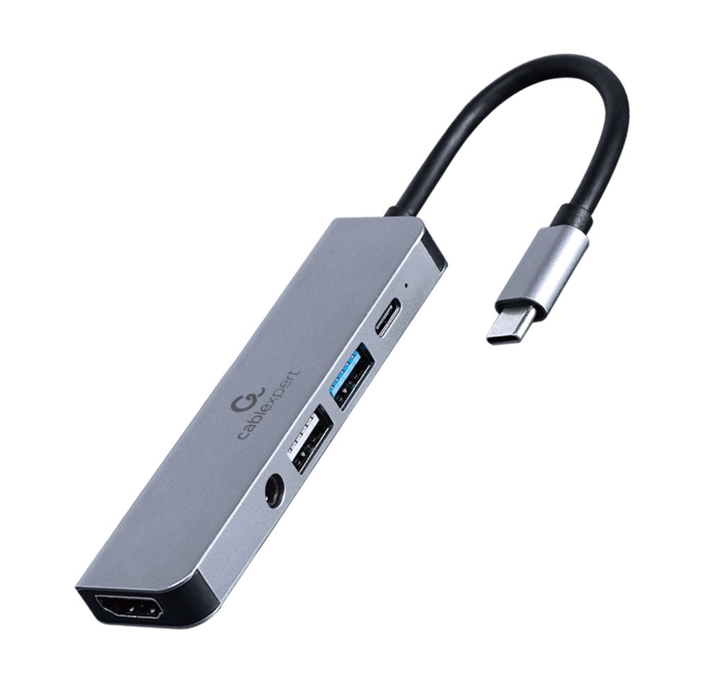 DOCKING Station Gembird universal, 5-in-1, conectare PC USB Type C,USB-C x 1, USB-A 3.1 x 1, USB-A 2.0 x 1, porturi video HDMI x 1, PD 87 W, Audio, argintiu, "A-CM-COMBO5-02" (timbru verde 0.18 lei)