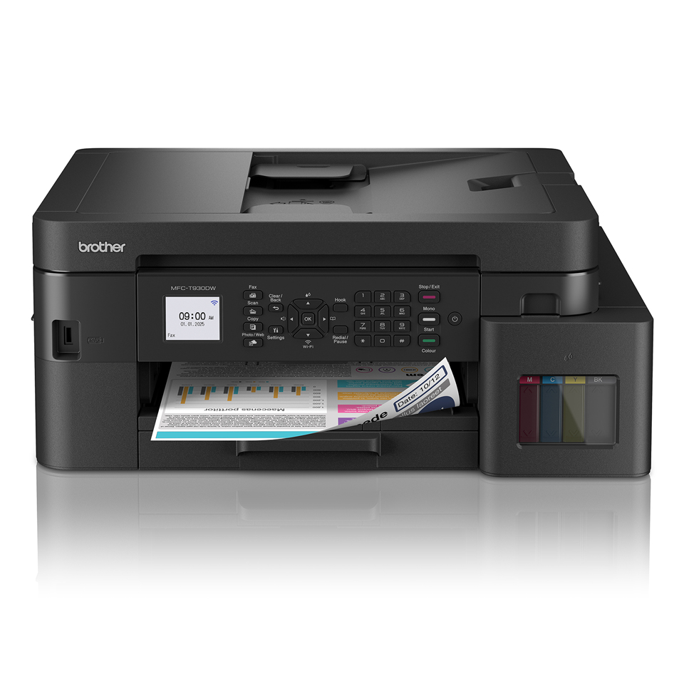 Multifunctional Inkjet CIS Color Brother MFC-T930DW, A4, Functii: Impr.|Scan.|Cop.|Fax, Viteza de Printare Monocrom: 17ppm, Viteza de printare color: 16.5ppm, Conectivitate:USB|WIFI|RET, Duplex:Da, ADF:ADF(incl.TV 11lei) "MFCT930DWYJ1"