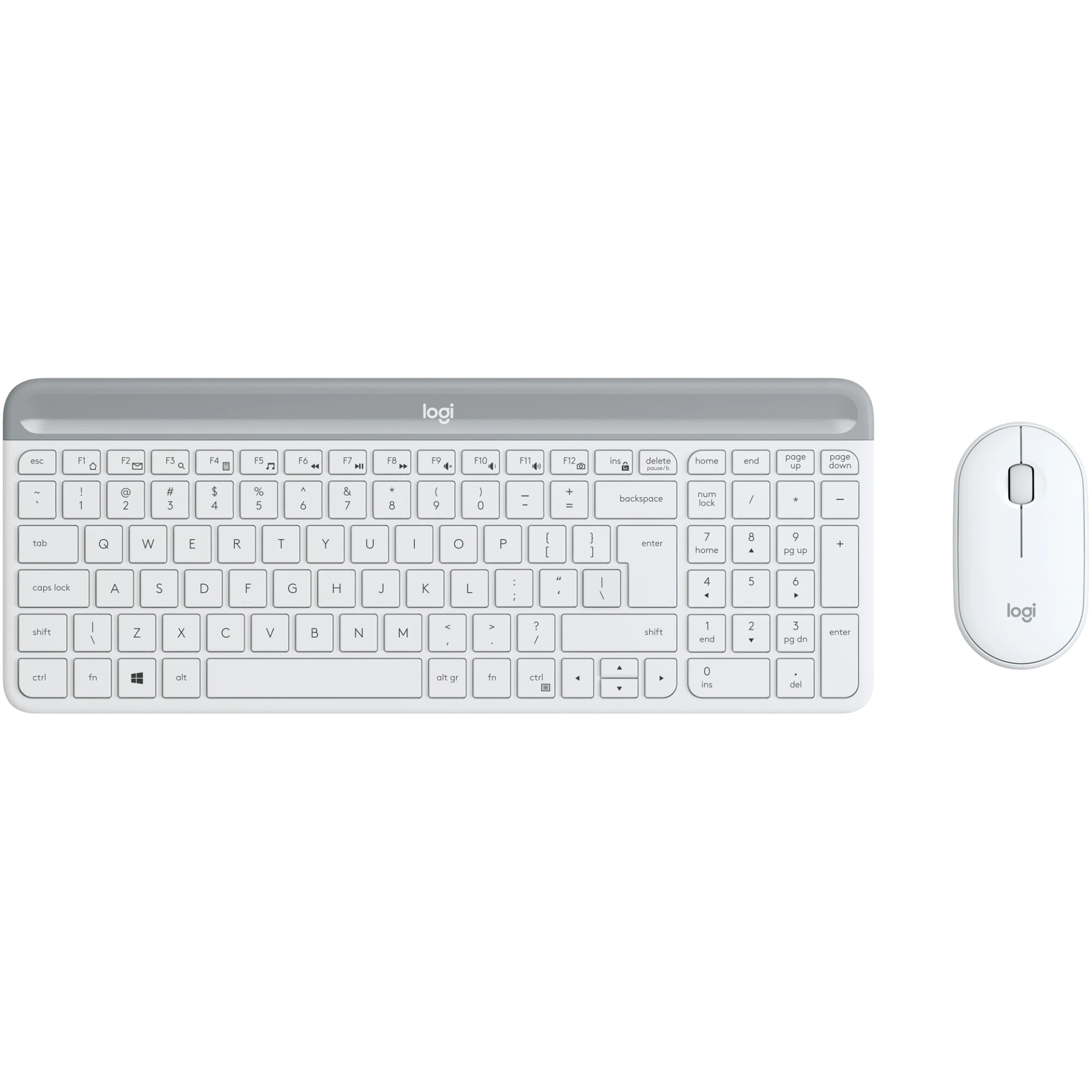 TASTATURA si Mouse LOGITECH, "Slim", wireless, 1000 dpi taste format standard (104-108 taste), mouse alb, 3/1 butoane, 104, "920-009205" (timbru verde 0.8 lei)