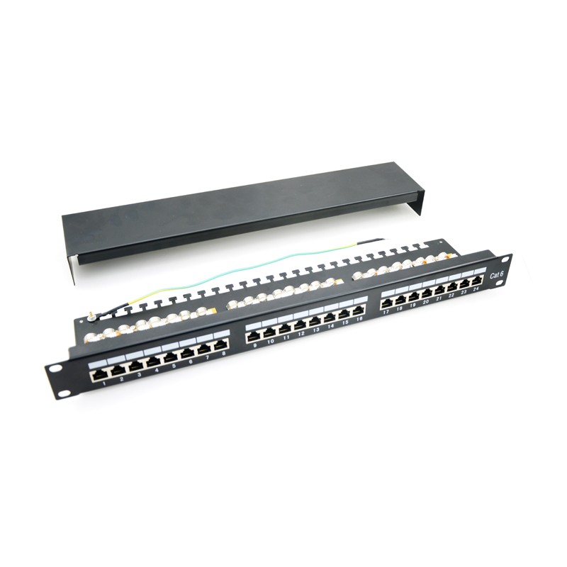 Patch panel 24 porturi, 1U, FTP Cat.6, Krone+110, suport de cabluri integrat - EMTEX, "PBPP17"