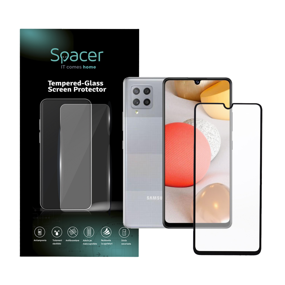 FOLIE STICLA Spacer pentru Samsung Galaxy A42, grosime 0.3mm, acoperire totala ecran, strat special anti-ulei si anti-amprenta, Tempered Glass, sticla 9D, duritate 9H "SPPG-SM-GX-A42-TG"