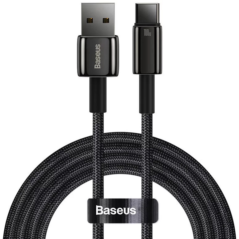 CABLU alimentare si date Baseus, Fast Charging Data Cable pt. smartphone, USB la USB Type-C (T), 100W, 480Mbps, aliaj zinc, braided(nylon),1m, negru, "CAWJ000001" (include TV 0.18lei) - 6932172618087