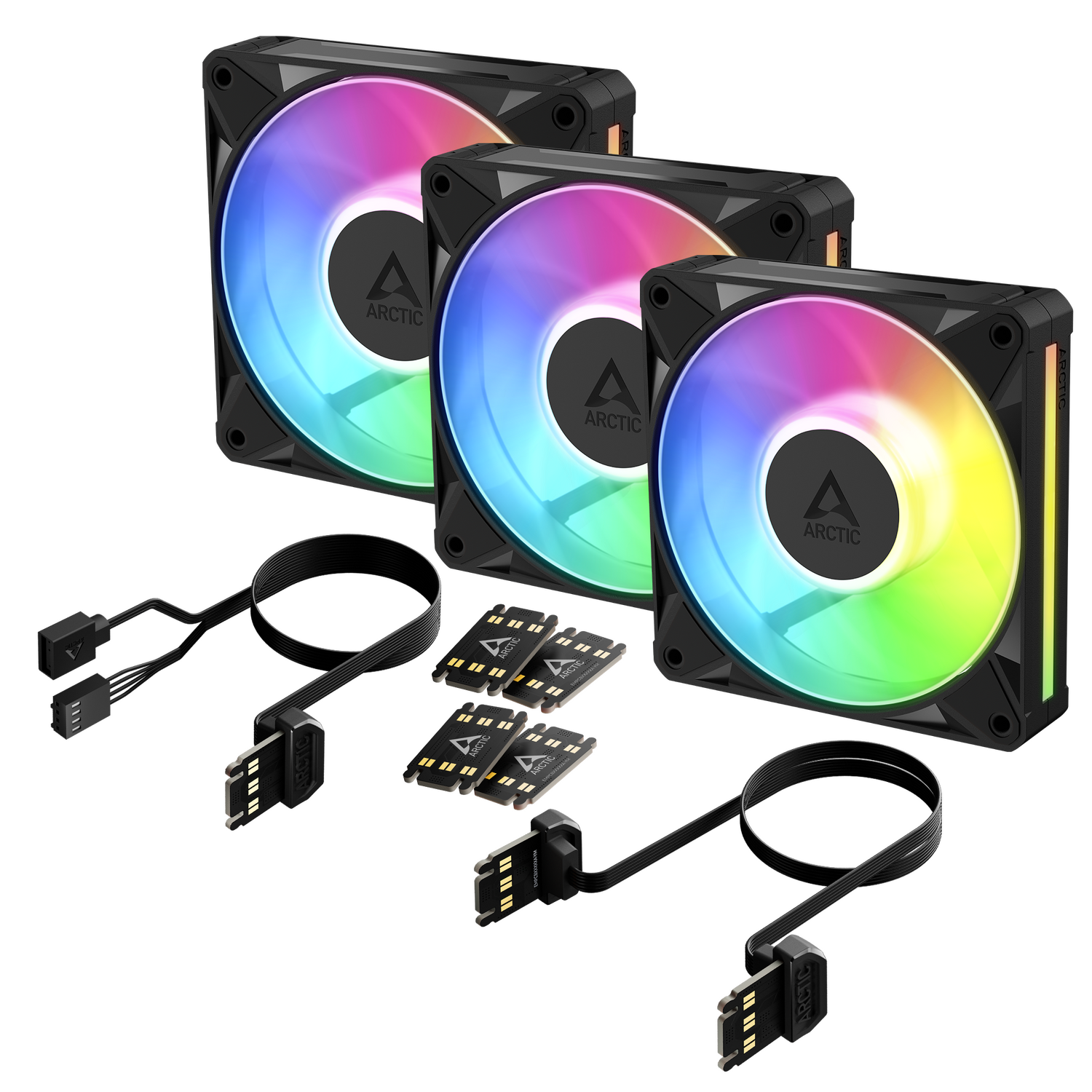 Set 3 ventilatoare Arctic "BioniX P12 A-RGB", 120mm, 450 - 3000 RPM, FDB, 76 cfm, 4-Pin PWM | 3-pin ARGB, negru, "ACFAN00337A" - imagine 2